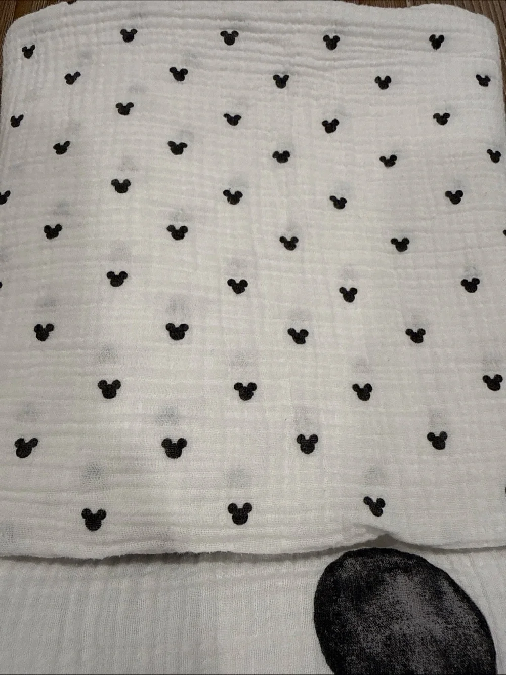 Pottery Barn Kids Disney Mickey Mouse Organic Cotton Muslin Blankets 3pc HTF